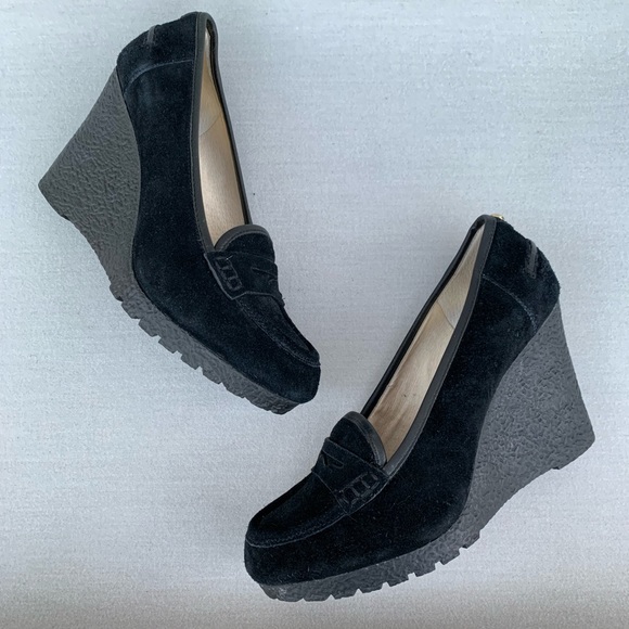 Michael Kors Shoes - MICHAEL KORS Black Suede Rory Loafer Wedges